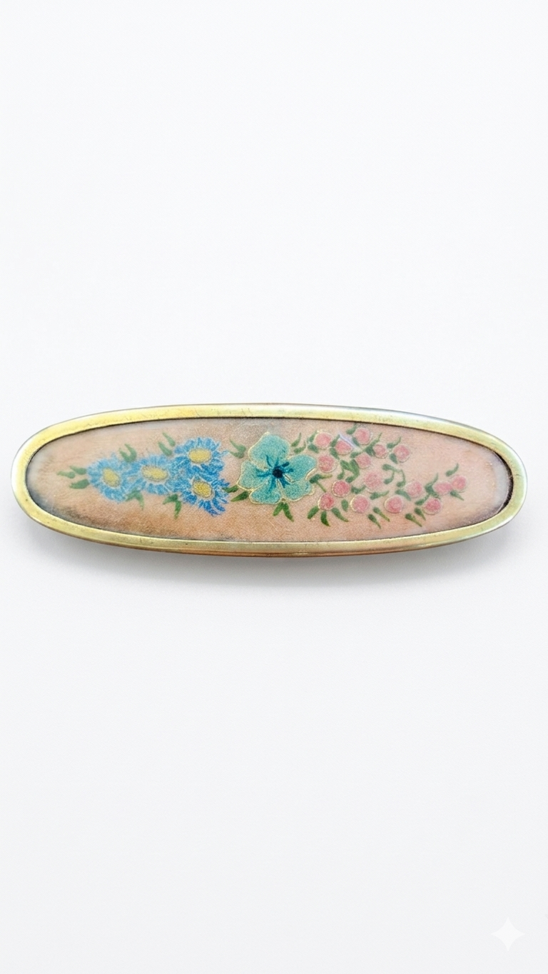 Vintage Floral Clothes Brush with Brass Trim