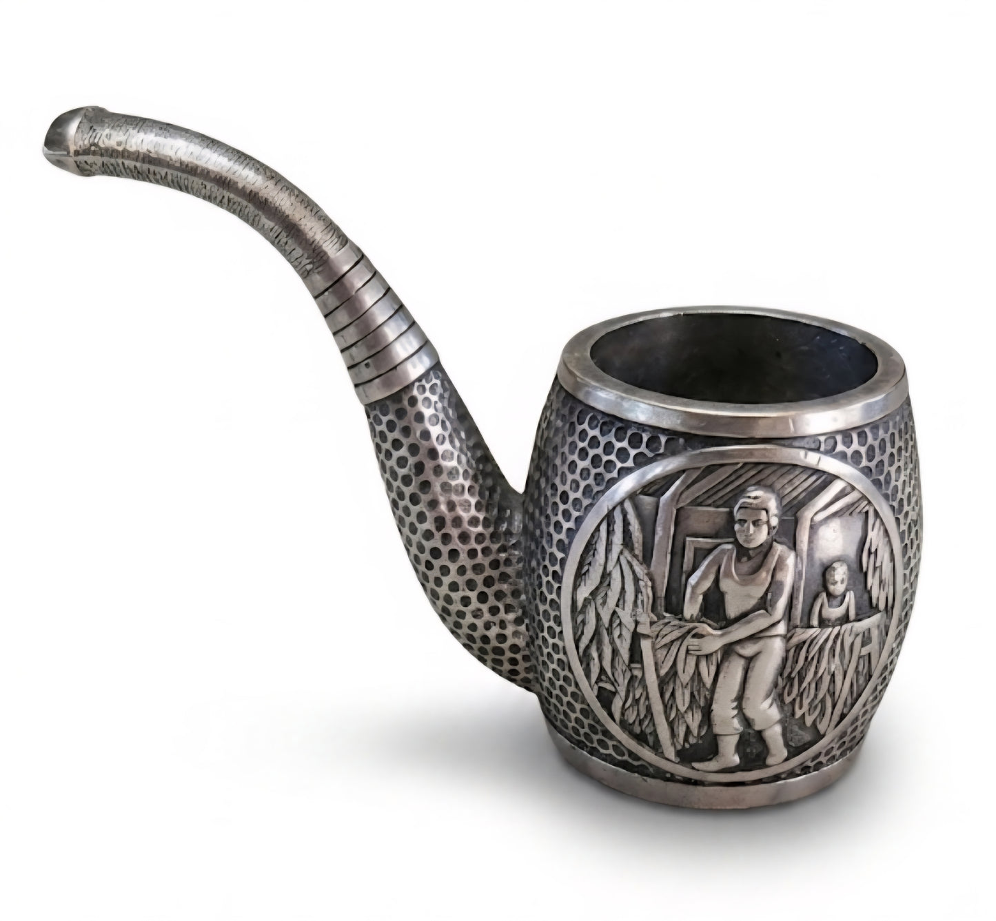 Vintage Pewter Tobacco-Themed Novelty Match Holder & Desk Cup