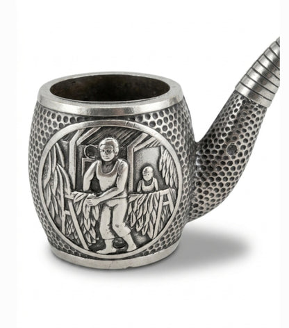 Vintage Pewter Tobacco-Themed Novelty Match Holder & Desk Cup