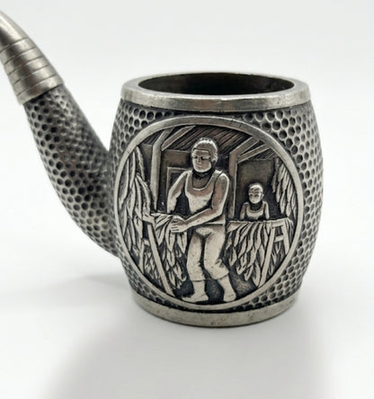 Vintage Pewter Tobacco-Themed Novelty Match Holder & Desk Cup