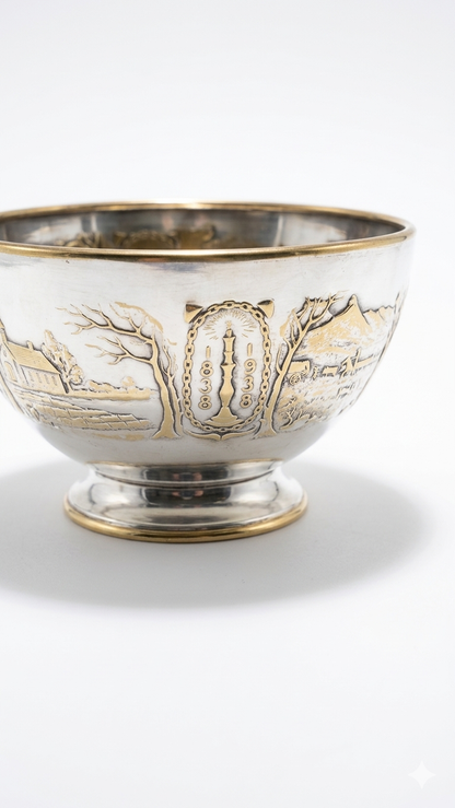 Vintage 1938 Centenary Commemorative Silver & Gold-Tone Footed Bowl