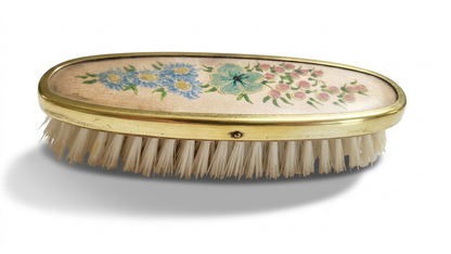 Vintage Floral Clothes Brush with Brass Trim